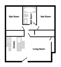 Floor Plan - 2 Bedroom - 1 Bath